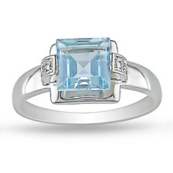10k White Gold Blue Topaz and Diamond Ring
