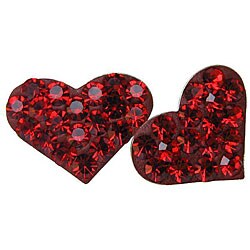 Sterling Silver Red Crystal Studded Heart Earrings