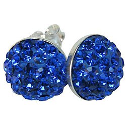 Sterling Silver Blue Crystal Studded Dot Earrings