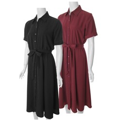 Adi Designs Junior's Belted Button-front Maxi Dress