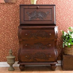 Hand-carved Walnut-finish Secretary Desk