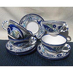 Set of 4 Aqua Fish 5-inch Latte/ Soup Mugs (Tunisia)
