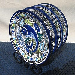 Set of Four 8-inch Aqua Fish Side Plate (Tunisia)