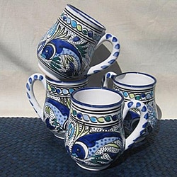 Set of 4 Aque Fish 16-oz Large Mugs (Tunisia)