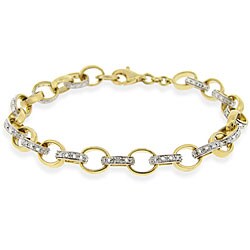 18k Gold over Sterling Silver Diamond Rolo Link Bracelet