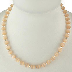 Silver Peach/ White Fusion Glass Necklace (Thailand)