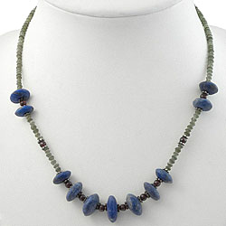 Lapis Lazuli, Serpentine, Garnet and Silver Necklace (Thailand)
