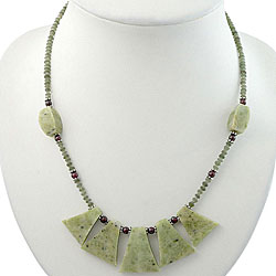 Silver, Serpentine and Garnet Necklace (Thailand)
