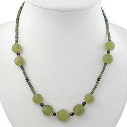 Silver, Serpentine and Garnet Necklace (Thailand)