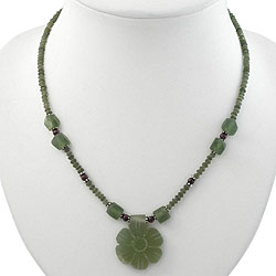 Silver, Serpentine and Garnet Necklace (Thailand)