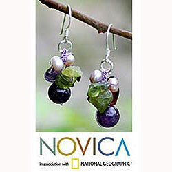 Silver Garnet/ Amethyst 'Bright Bouquet' Earrings (Thailand)