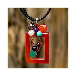 Leather Multigem 'Balloons' Pendant Necklace (Thailand)