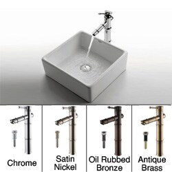 Kraus Square Sink and Bamboo-style Bathroom Faucet