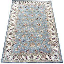Indian Light Blue/ Ivory Wool Rug (2'1 x 3'1)
