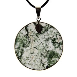 Large Round Moss Agate Pendant with Necklace (China)