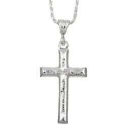 Sterling Silver Diamond-cut Satin Cross Necklace