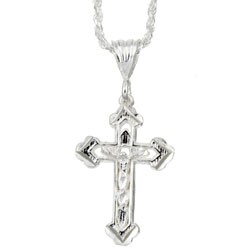 Sterling Silver Diamond-cut Crucifix Necklace