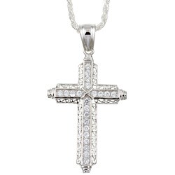Sterling Essentials Sterling Silver 30-inch Cubic Zirconia Filigree Cross Necklace