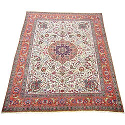 Persian Tabriz Ivory/ Red Rug (9'6 x 13')