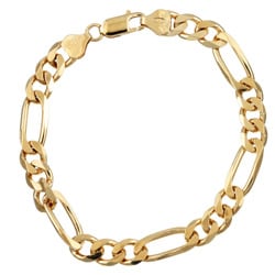 Sterling Essentials 14K Gold over Silver 8-inch Diamond-cut Figaro Chain Bracelet (7.5 mm)