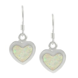 Sterling Silver Faux White Opal Heart Earrings