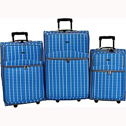 J World 3-piece Blue Plaid Luggage Set