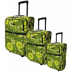 J World Wheeled Three-piece Khaki Flower Luggage Set