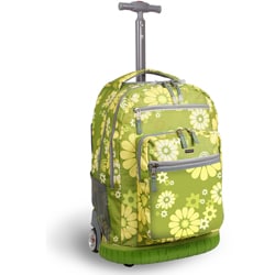 J World Khaki Flower Rolling Backpack with Laptop Sleeve
