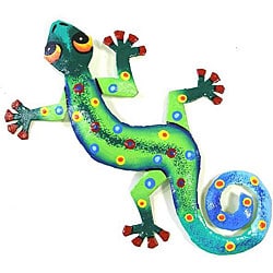 Metal 'Painted Jungle Design Gecko' Wall Art (Haiti)