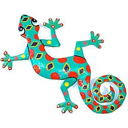 Recycled Oil Drum Painted Spotted Gecko Wall Art (Haiti)