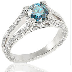 14k White Gold 1 3/4ct TDW Blue Round-cut Diamond Ring