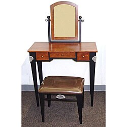 Cherry Finish Vanity Set with Stool