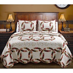 Wedding Ring Quilt on Embroidered Wedding Ring Quilt Set   Overstock Com