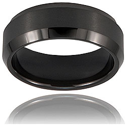 Men's Tungsten Black-plated Beveled-edge Band (8 mm)
