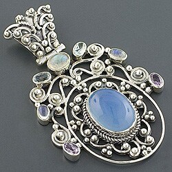Sterling Silver Multi-gemstone Pendant (India)