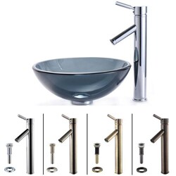 Kraus 14-inch Clear Black Glass Vessel Sink and Sheven Faucet