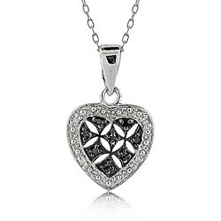 Sterling Silver 1/10ct TDW Black/ White Diamond Heart Necklace