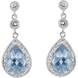Sterling Silver Created Blue Spinel 1/10ct TDW Diamond Earrings