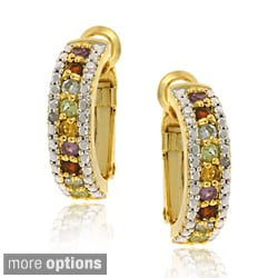 Glitzy Rocks 18k Gold overlay/Silver Gemstone Semi-hoop Earrings