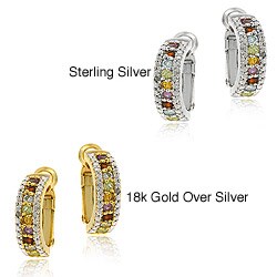 Glitzy Rocks 18k Gold overlay/Silver Gemstone Semi-hoop Earrings