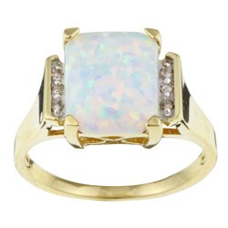 10k Yellow Gold Created Opal and Diamond Ring