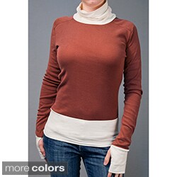 AtoZ Women's Rib Trim Turtleneck with Thumbholes