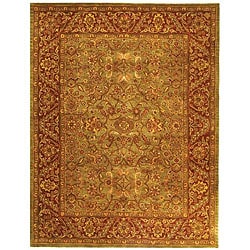 Handmade Taj Mahal Green/ Rust Wool Rug (12' x 18')