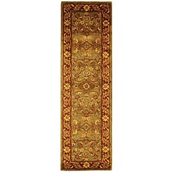 Handmade Taj Mahal Green/ Rust Wool Runner (2'3 x 16')