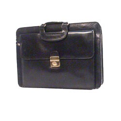 Bond Street Lockable Front Flap Top Zip Black Leather Briefcase