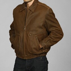 Izod Men's Big and Tall Distressed Leather Bomber Jacket