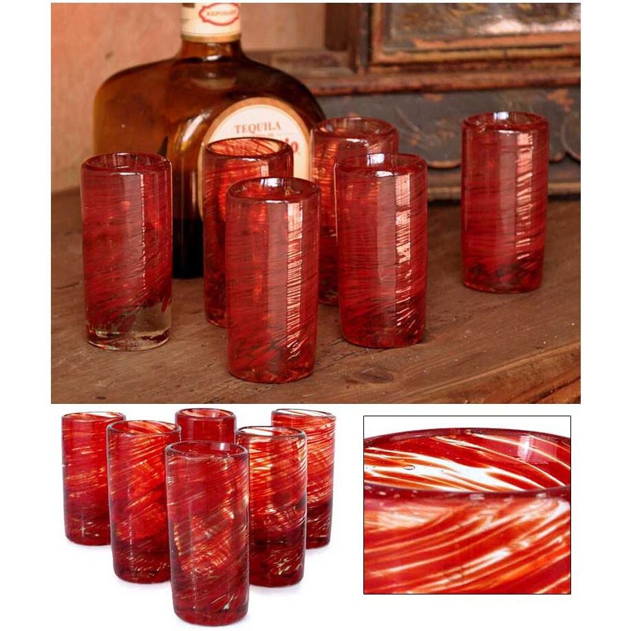 Set of 6 'Ripe Ruby' Blown Glass Shot Glasses (Mexico)