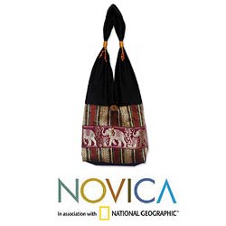 Cotton 'Red Elephant' Sling Tote Bag (Thailand)