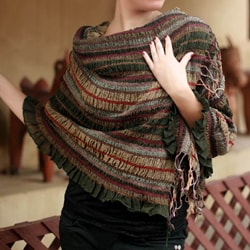 Wool 'Ruffled Olive' Shawl (India)