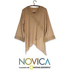 Women's 'China Paths in Light Brown' Blouse (Thailand)